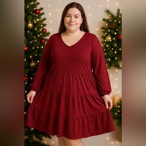 Elegant Burgundy Long Sleeve Dress